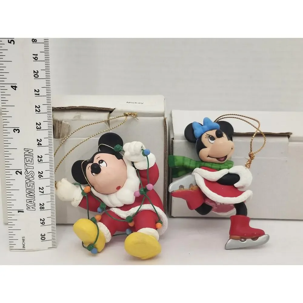 Vintage Disney Mickey Minnie Christmas Ornament Pair Boxed Holiday Tree Set
